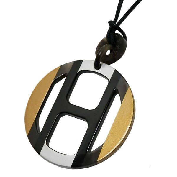 エルメス HERMES バッファローホーン ペンダントネックレス Hエキップ ブラック|ゴールド|シルバー