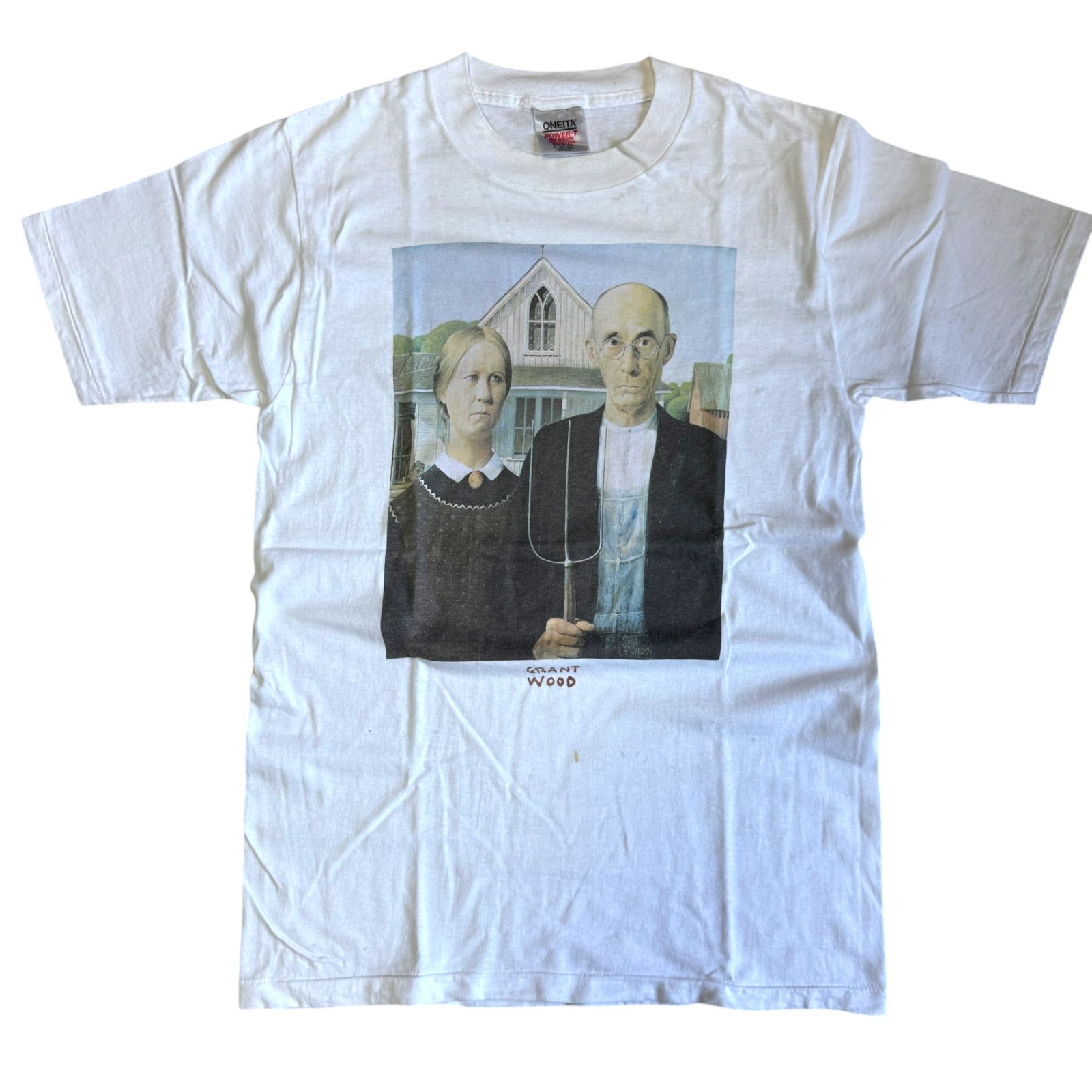 90s GrantWood AmericanGothic Tシャツ Lサイズ アート プリント