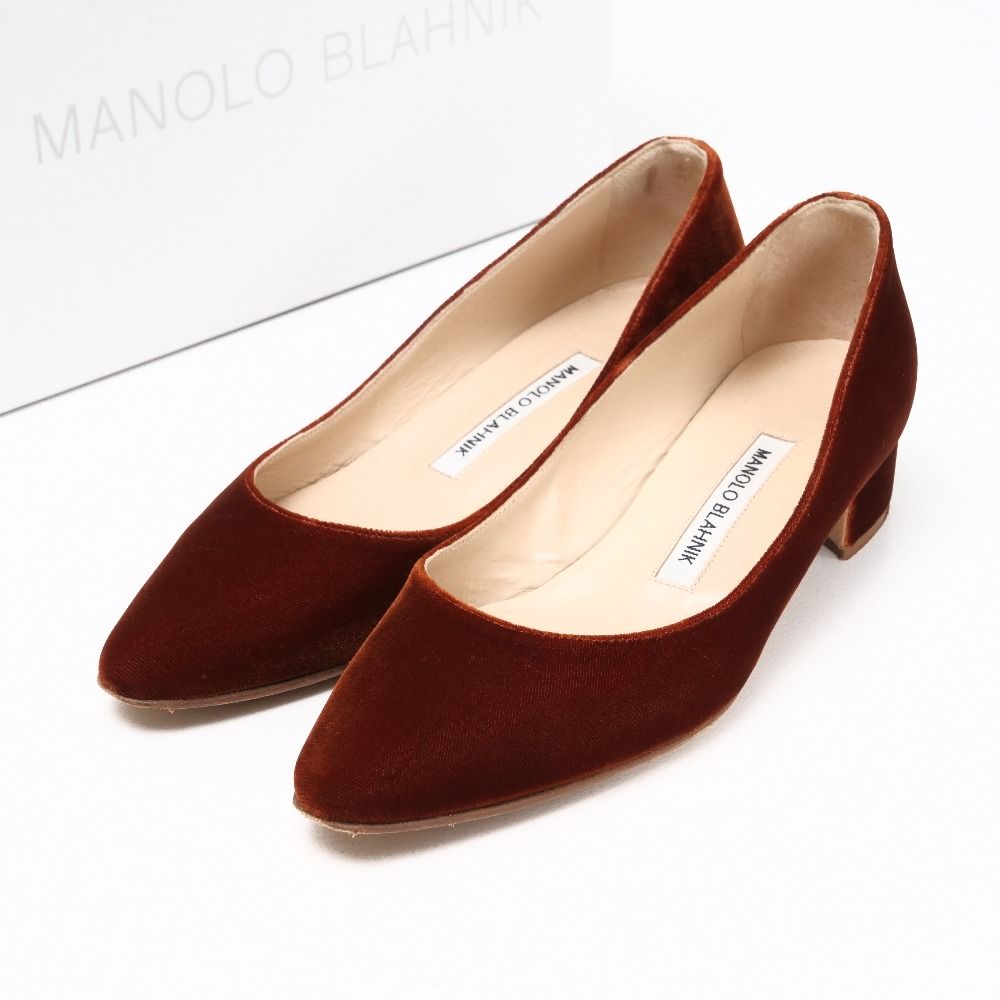 MANOLO BLAHNIK マノロブラニク パンプス サイズ36 ベルベット チャンキーヒール イタリア製 ブランド古着 20250429|RA4419