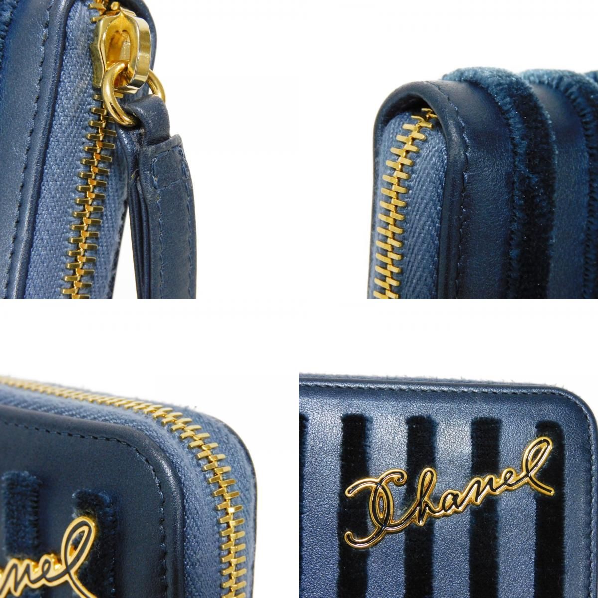 CHANEL シャネル ストライプ ロング ジップ ウォレット ベロア 