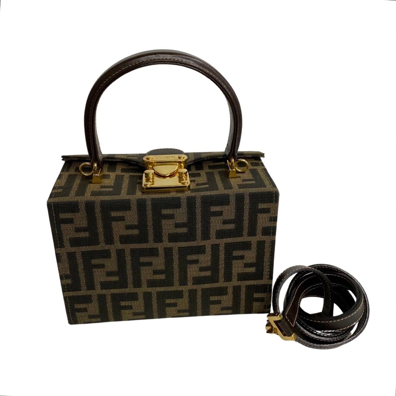 未使用保管品 保存袋付 FENDI フェンディ ズッカ FF ロゴ 総柄 キャンバス レザー 2way ハンドバッグ ショルダーバッグ ブラウン  27101