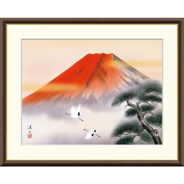 高精細デジタル額装版画 現代日本画 山水画 富士山、塔景 「 黎明富士