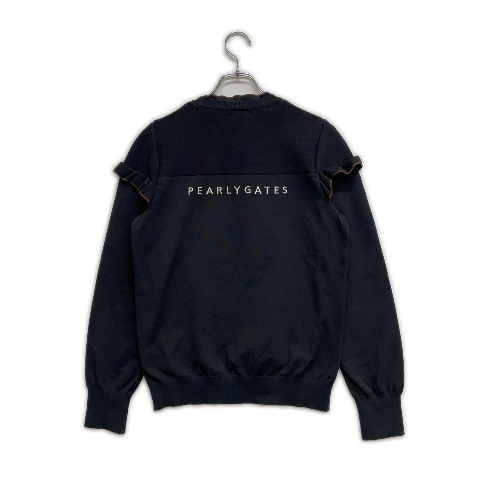 レディース パーリーゲイツ PEARLY GATES セーター 2 L ブラック 刺しゅうロゴ フリルニット