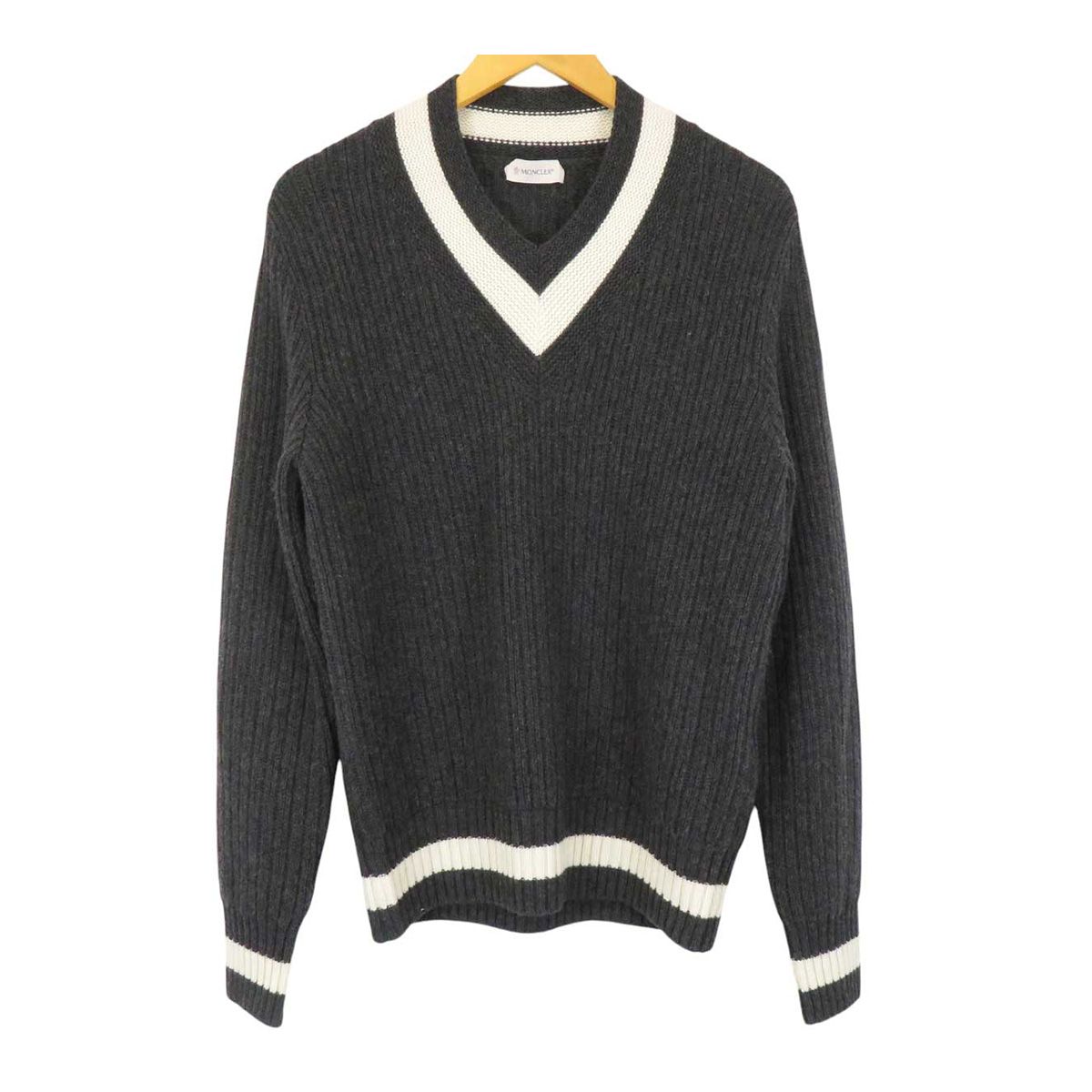 モンクレール Vネック ウール セーター 9D000 00 M1241 メンズ グレー ホワイト MONCLER【中古】 【アパレル・小物】