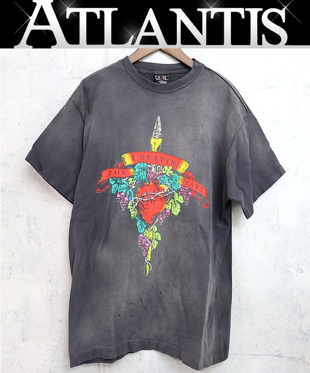 SAINT MICHAEL 銀座店 セント マイケル 【THE I BEATING HEART】プリント Tシャツ ダメージ加工 メンズ size:S 黒系 97713