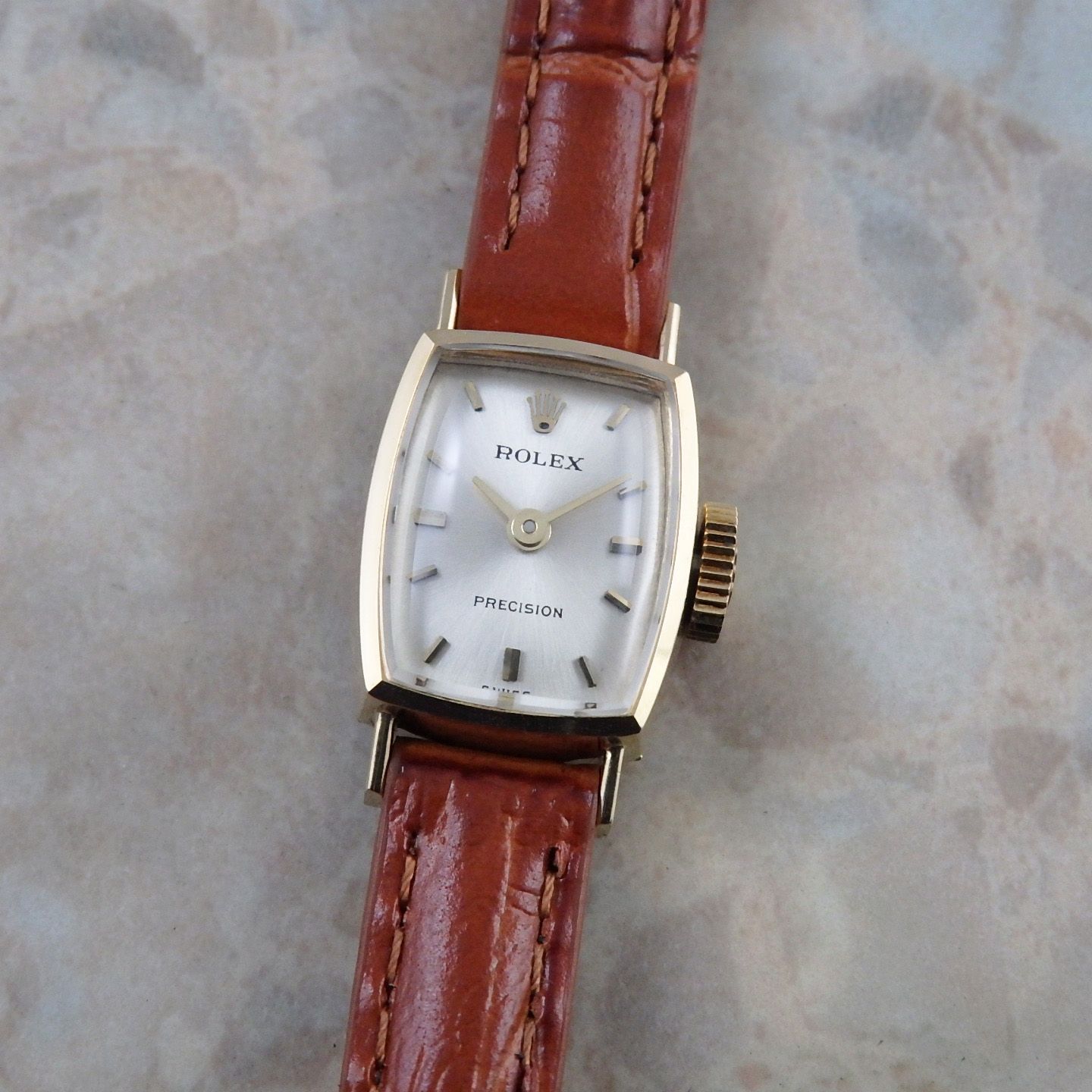 ロレックス ROLEX プレシジョン 2195 アンティークウォッチ レディース 金無垢 イエローゴールド 1968年 ヴィンテージ スクエア トノー