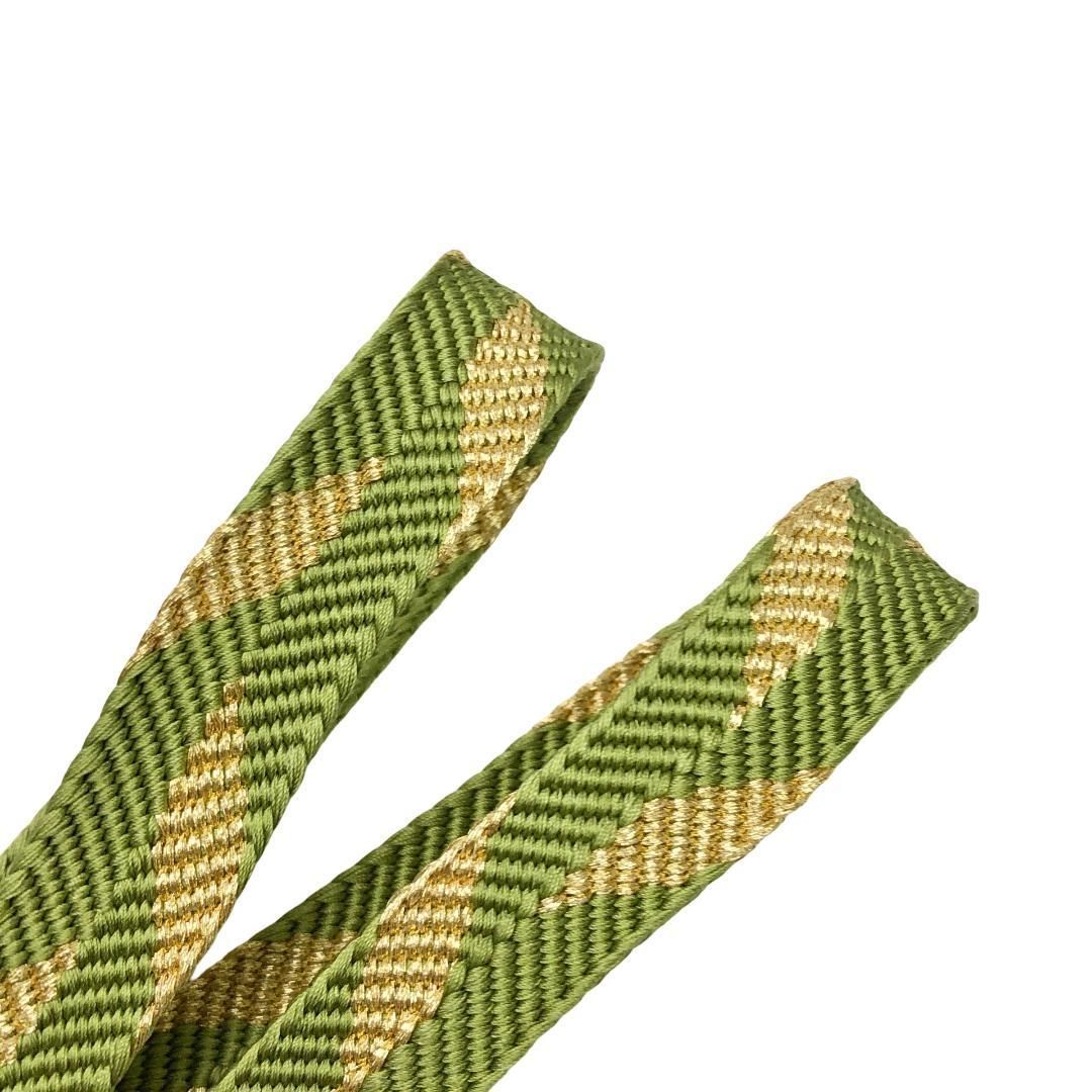 和装小物 帯締め 正絹 道明 笹波 平組紐 組紐 柳茶色 金糸 C-6604