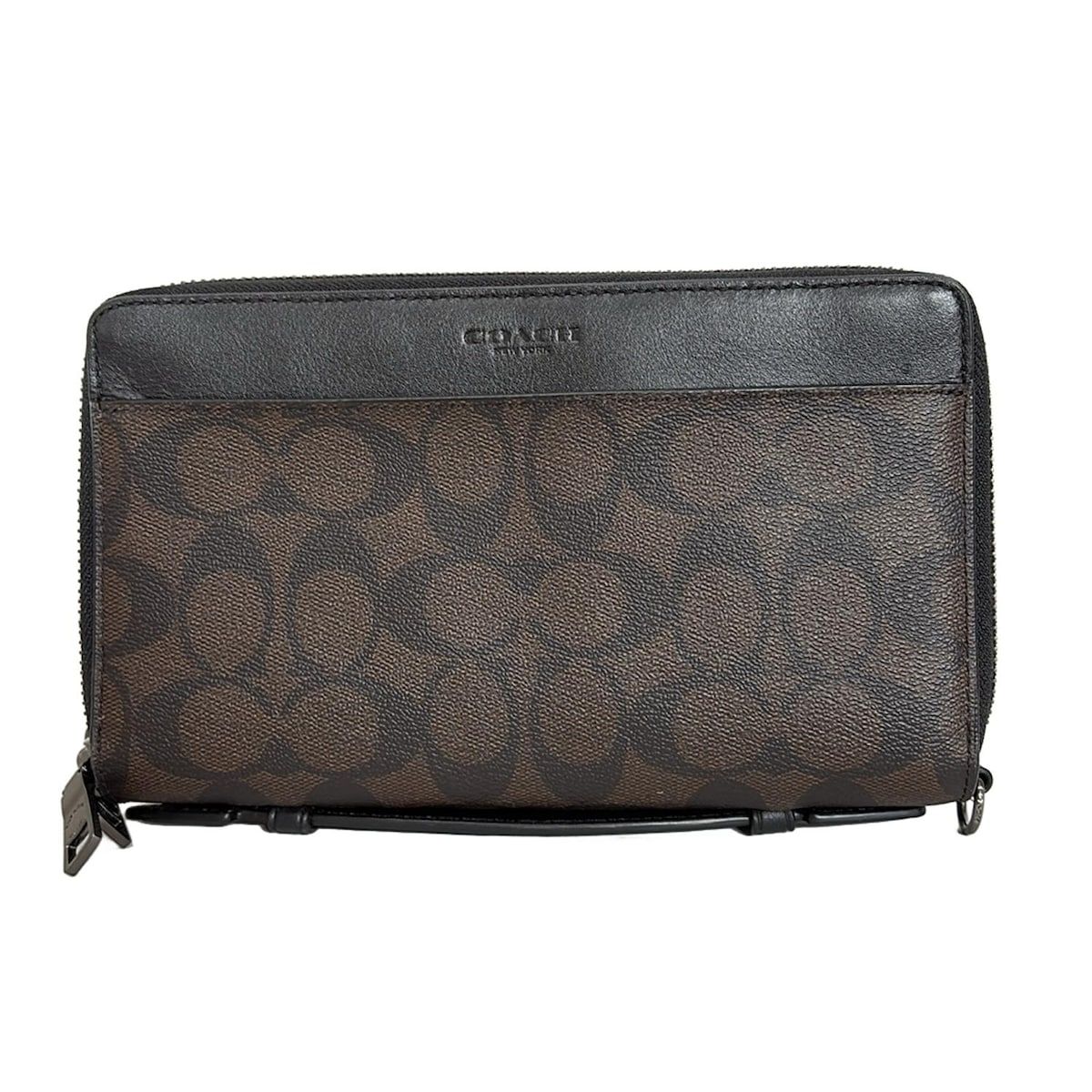 COACH コーチ 財布 ダブルジップ トラベル オーガナイザー F66562 ダークブラウン×黒 レザー