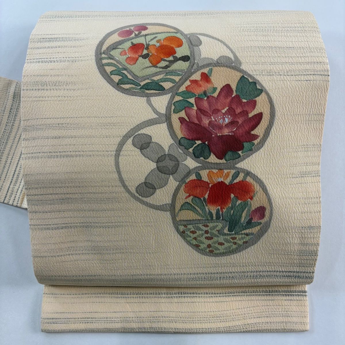 専用ページ縮緬 名古屋帯 正絹 素敵な花 九寸U-6505 専用ページ縮緬 名古屋帯 正絹 素敵な花 九寸U-6505 - メルカリ