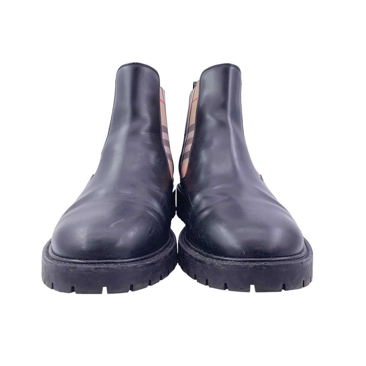 中古】 BURBERRY バーバリー ヴィンテージチェックディテール レザー 
