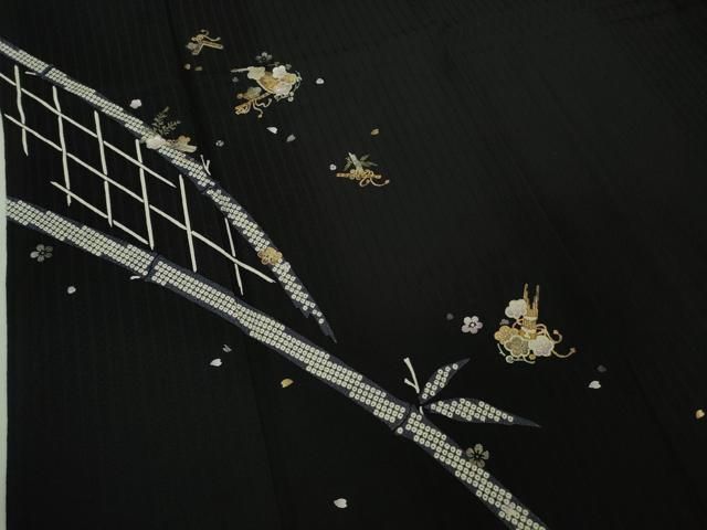 平和屋着物□極上 訪問着 ロング丈 螺鈿 籬楽器花文 黒地 金彩 さが美