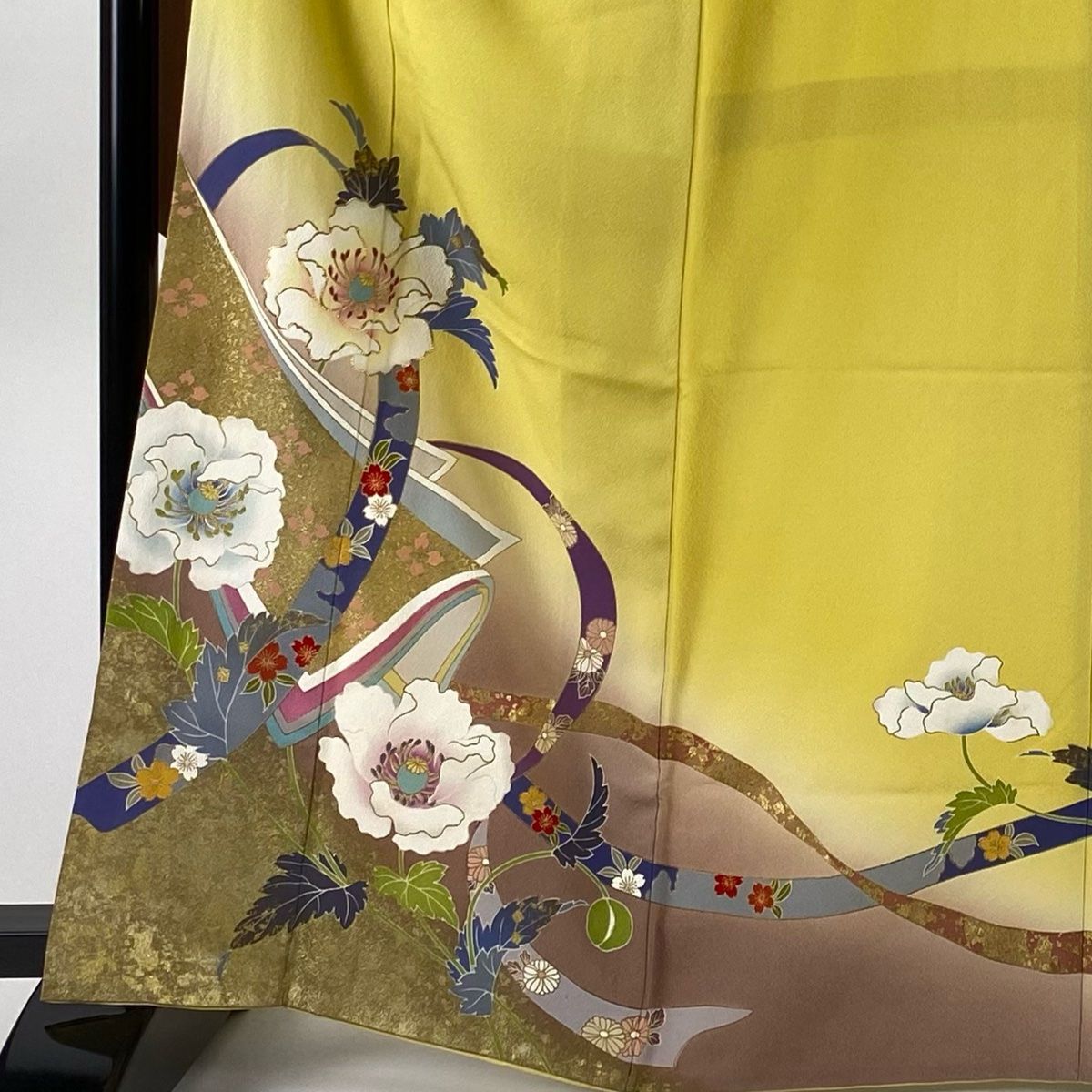 振袖 身丈165.5cm 裄丈77cm L 袷 鈴乃屋 牡丹 熨斗 金彩 金糸