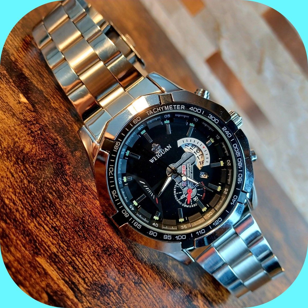 T115 新品 クロノグラフ デユアル WEIGUAN 腕時計メンズ ラグジュアリーステンレス 黒 アルカリブランドン 即購入OK メルカリ
