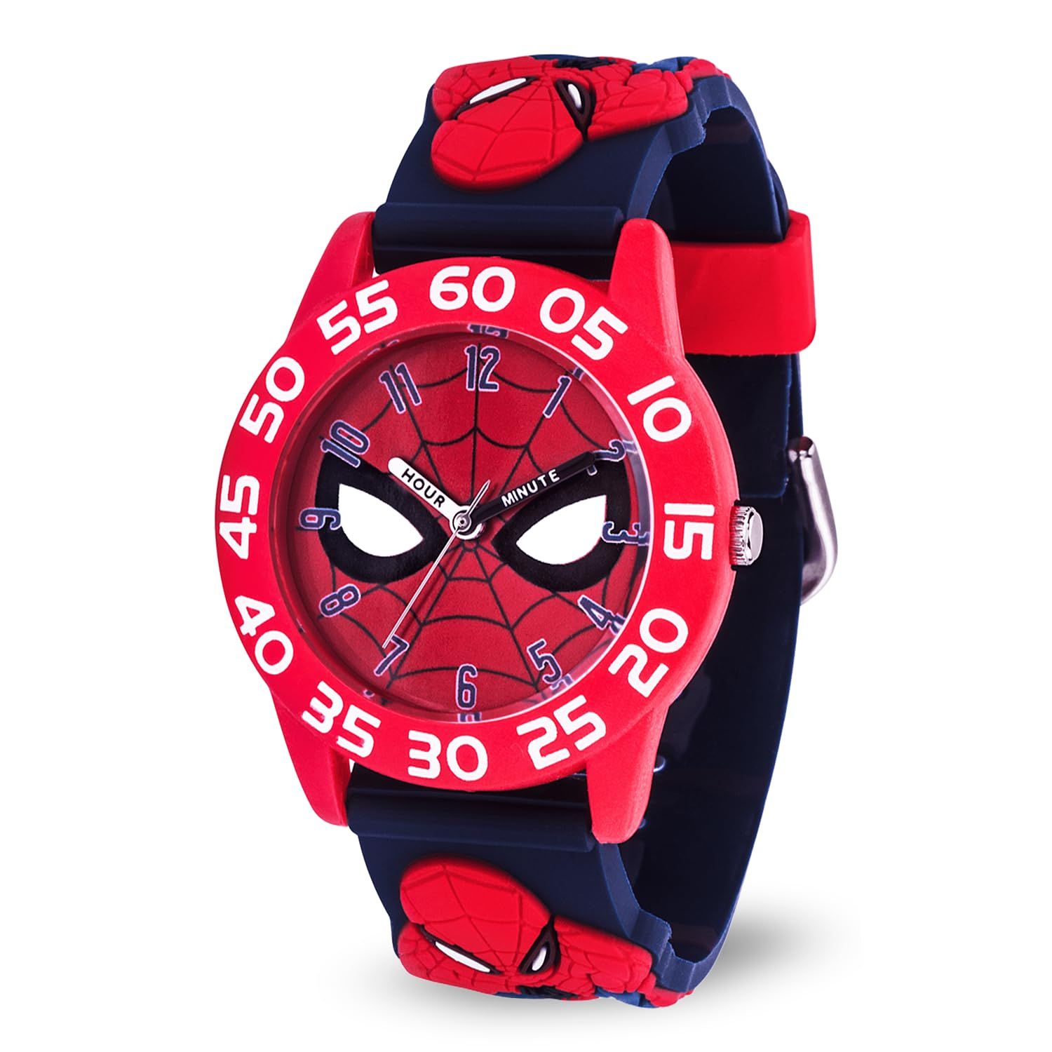 Marvel スパイダーマン 子供用 プラスチック Time Teacher アナログクォーツ 3Dストラップウォッチ ブラック クォーツ腕時計 ブラック