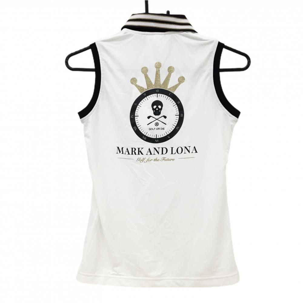 新品】マークアンドロナ ノースリーブポロシャツ 白×ネイビー スカル