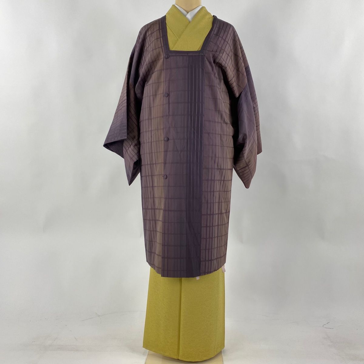 道中着 身丈122.5cm 裄丈68cm L 和装コート リバーシブル 地紋 縦  