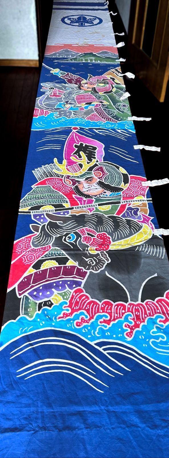 衝撃特価SALE！ 武者 幟旗 木綿のぼり旗 両面染付 リメイク素材 5.8m ビンテージ 端午の節句 五月人形