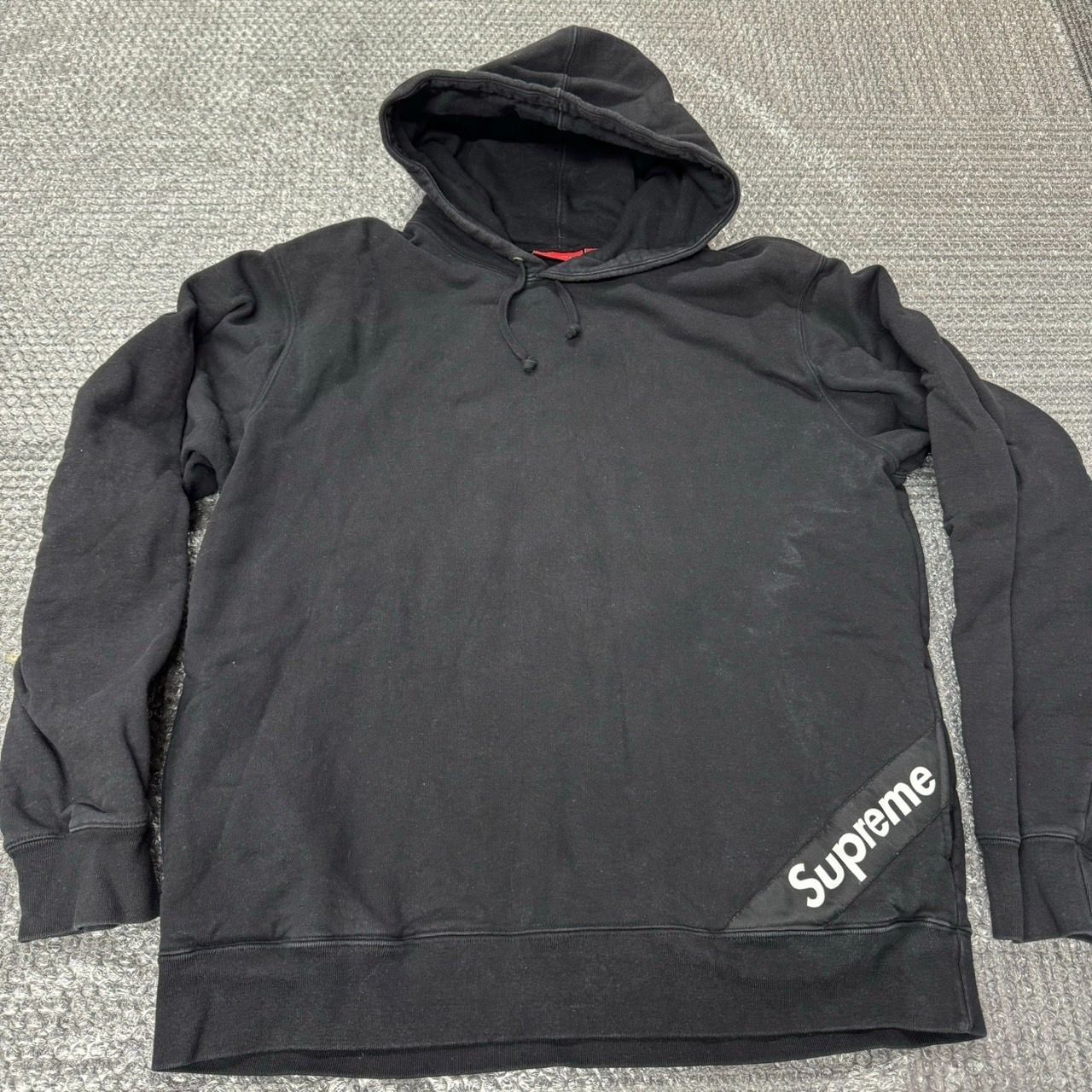 18SS Supreme Corner Label Hooded Sweatshirt Cotton fleece Black XLサイズ シュプリーム コーナーラベル パーカー フーディ 中古