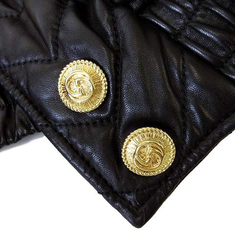 人気ブランドも送料無料！ グッチ GUCCI 2021AW ラムレザー ブルゾン ジャケット 羊革 中綿 ロゴ ラインストーン装飾 GG金ボタン S 38 黒 ブラック TY