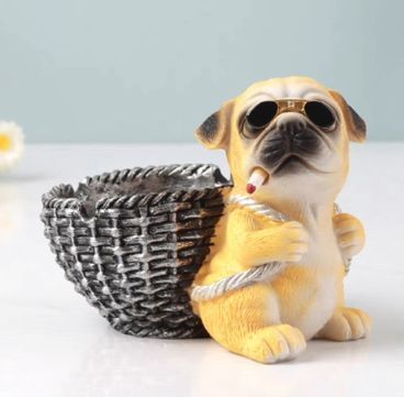 パグ 置物 小物入れドッグ 犬 収納ボックス 卓上収納 雑貨収納 かご 灰皿 オレンジ