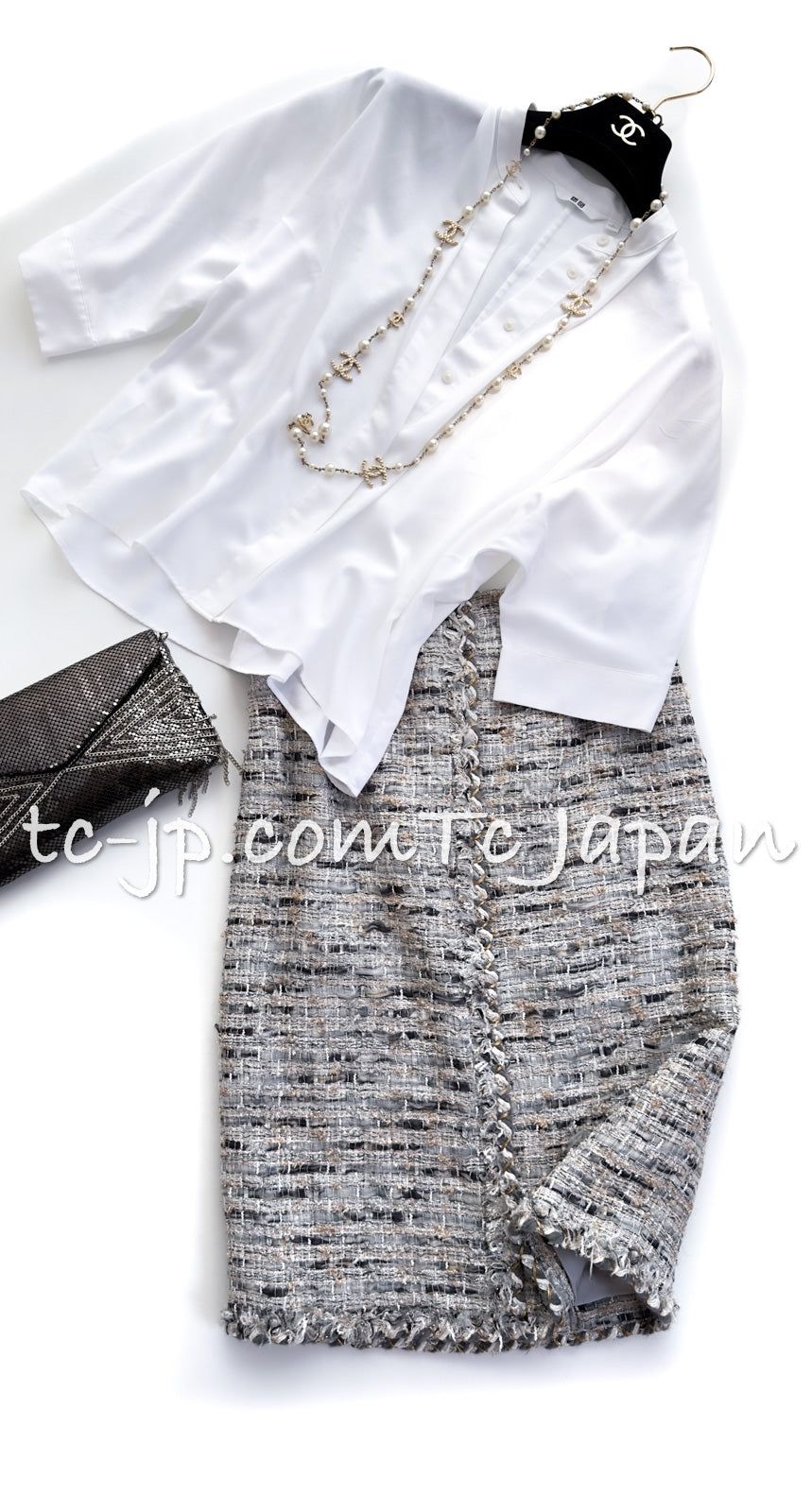 シャネル スカート CHANEL サラ ジェシカ着 グレー マルチ ライオン ボタン カール ラガーフェルド ツイード ランウェイ 36 GULLKHAN_COM