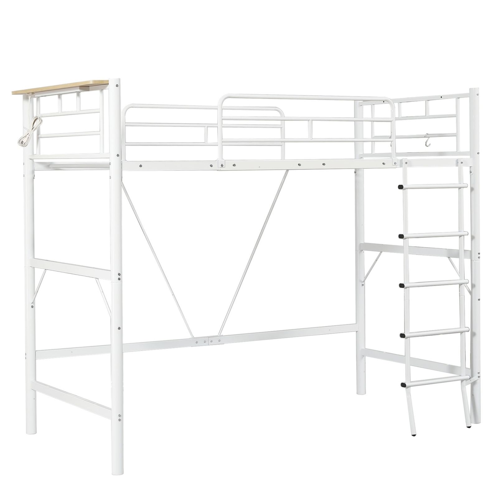 コンセント付きロフトベッド高さ170送料無料 スチール 耐震 ベッドWHTIE