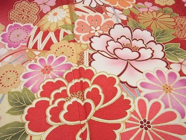 平和屋1□極上 振袖・長襦袢セット 鞠花文 暈し染め 本金箔 半衿刺繍