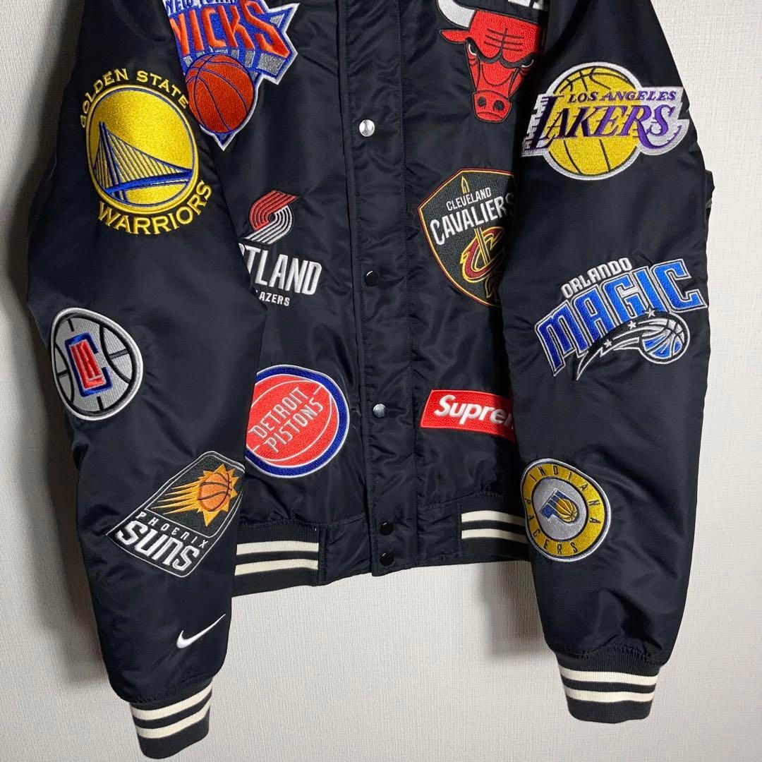 NIKE x SUPREME スタジャン 刺繍ロゴ NBA バスケ 黒 M - メルカリ