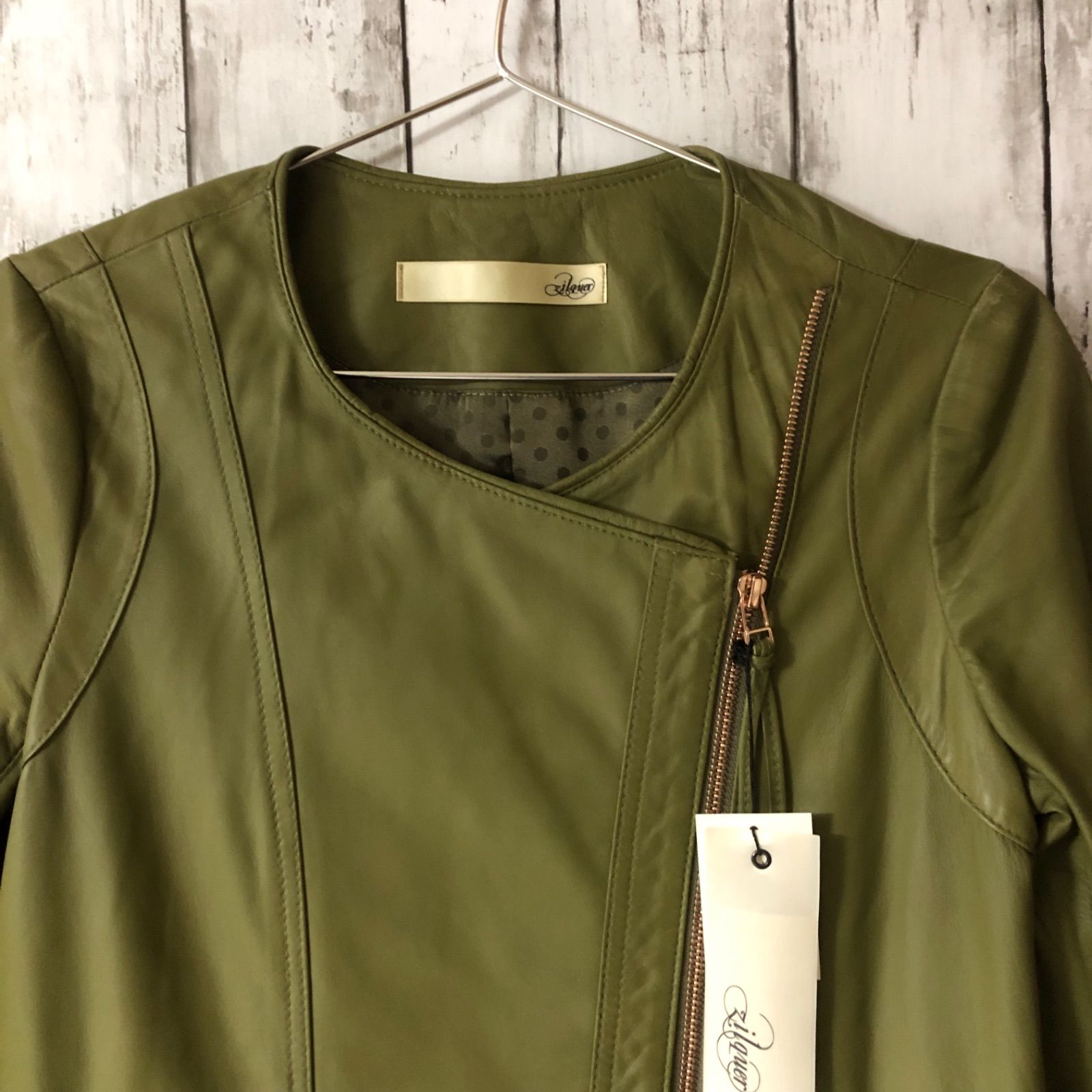 訳ありタグ付き新品】zilquer 七分袖 ライダースジャケット 羊革 1 