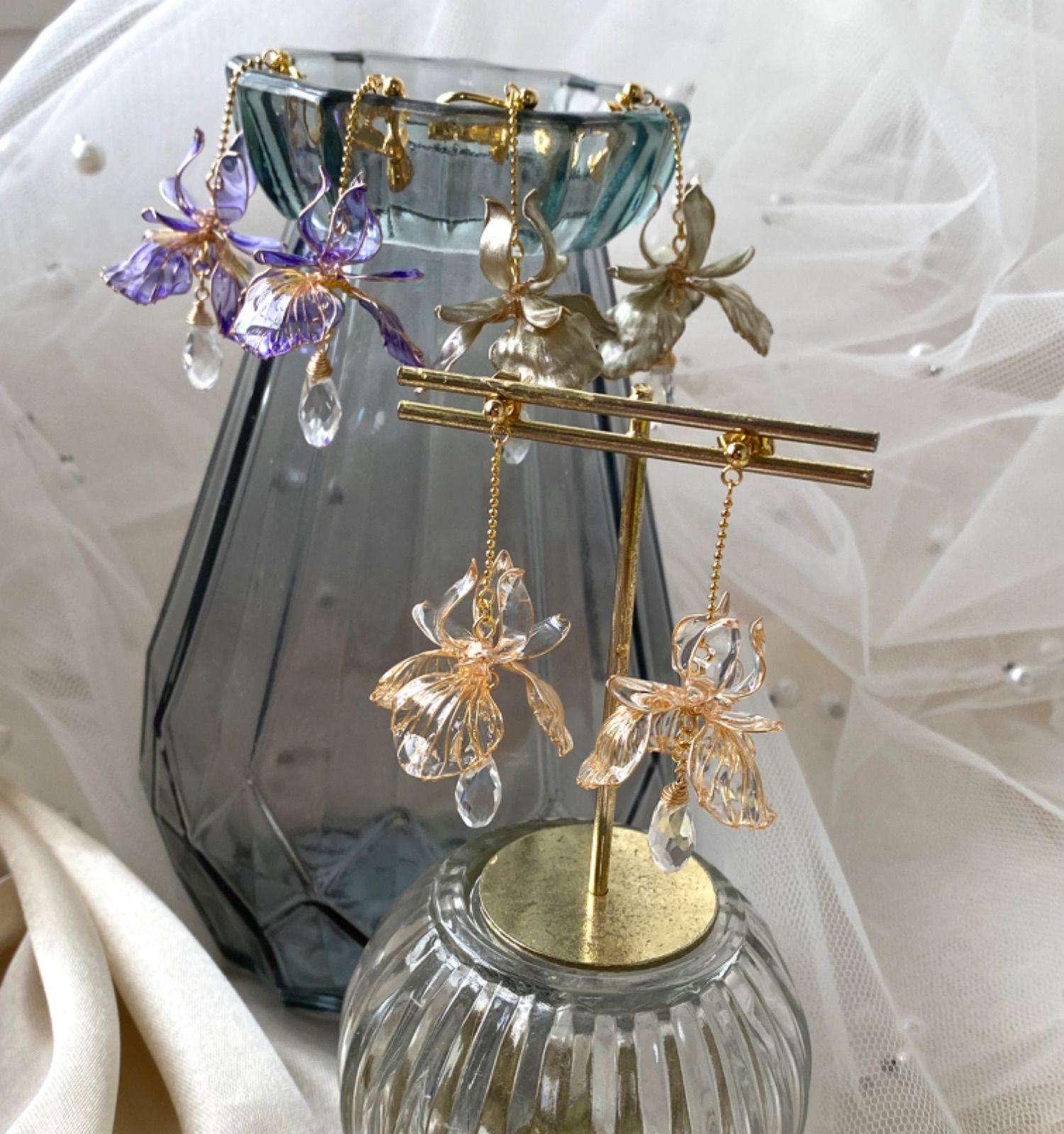 菖蒲（あやめ）の耳飾り イヤリング/ピアス ディップアート アメリカン