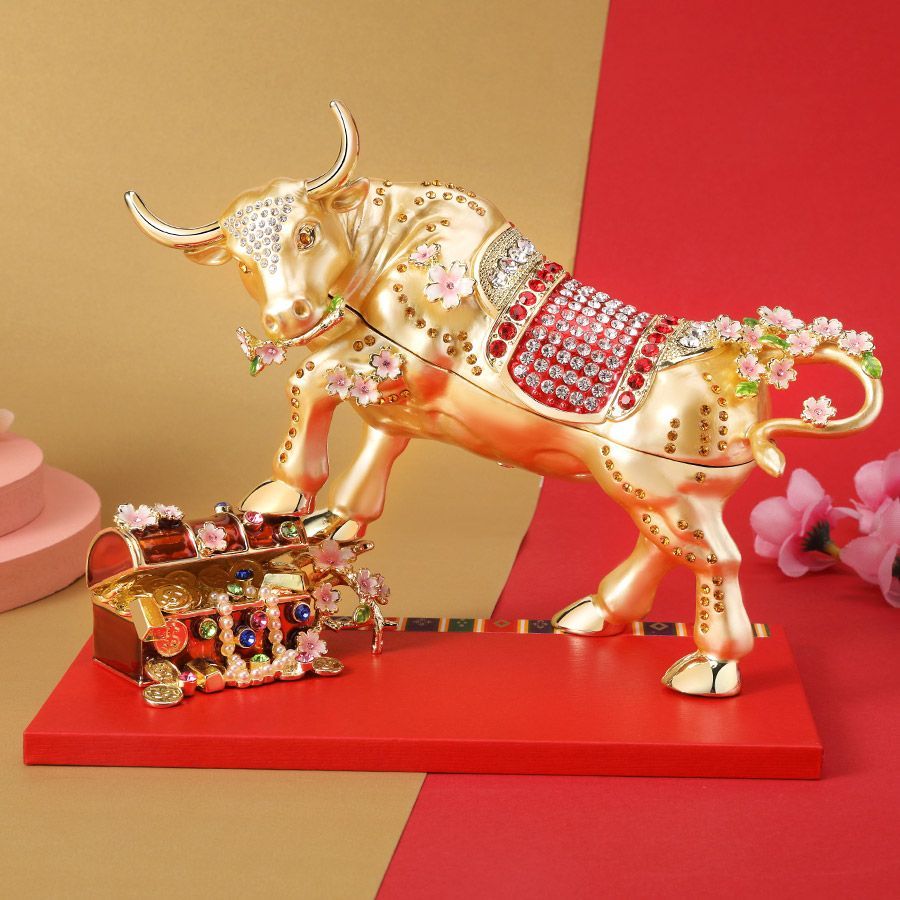 EX608 金福 宝丑 干支 牛 縁起物 置物 東京銀座PICALS EX608 金福 宝丑 干支 牛 縁起物 誕生日プレゼント 女性