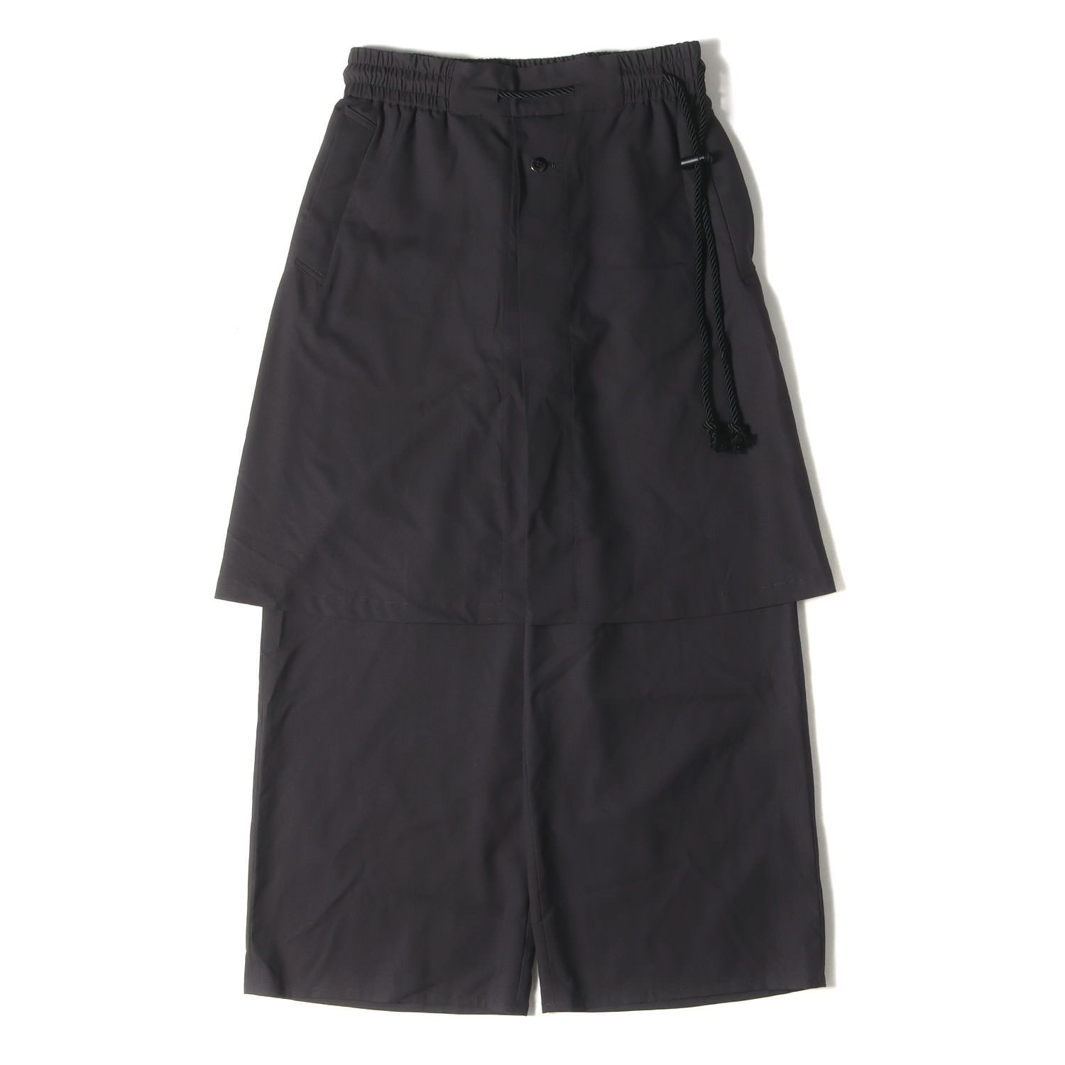 ETHOSENS エトセンス パンツ | 24SS スーパー180Sウール ドローコード レイヤード ワイド パンツ Layered pants 1E124-71 | チャコールグレー | 日本製 | ボトムス ズボン メンズ