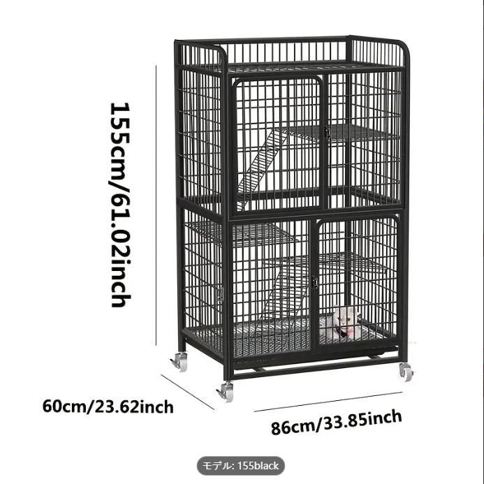 特大サイズのメタルキャットケージ - 簡単組立 複数の猫用ポータブル屋内ペットハウス 耐久性のある屋外用ブラックファニチャー