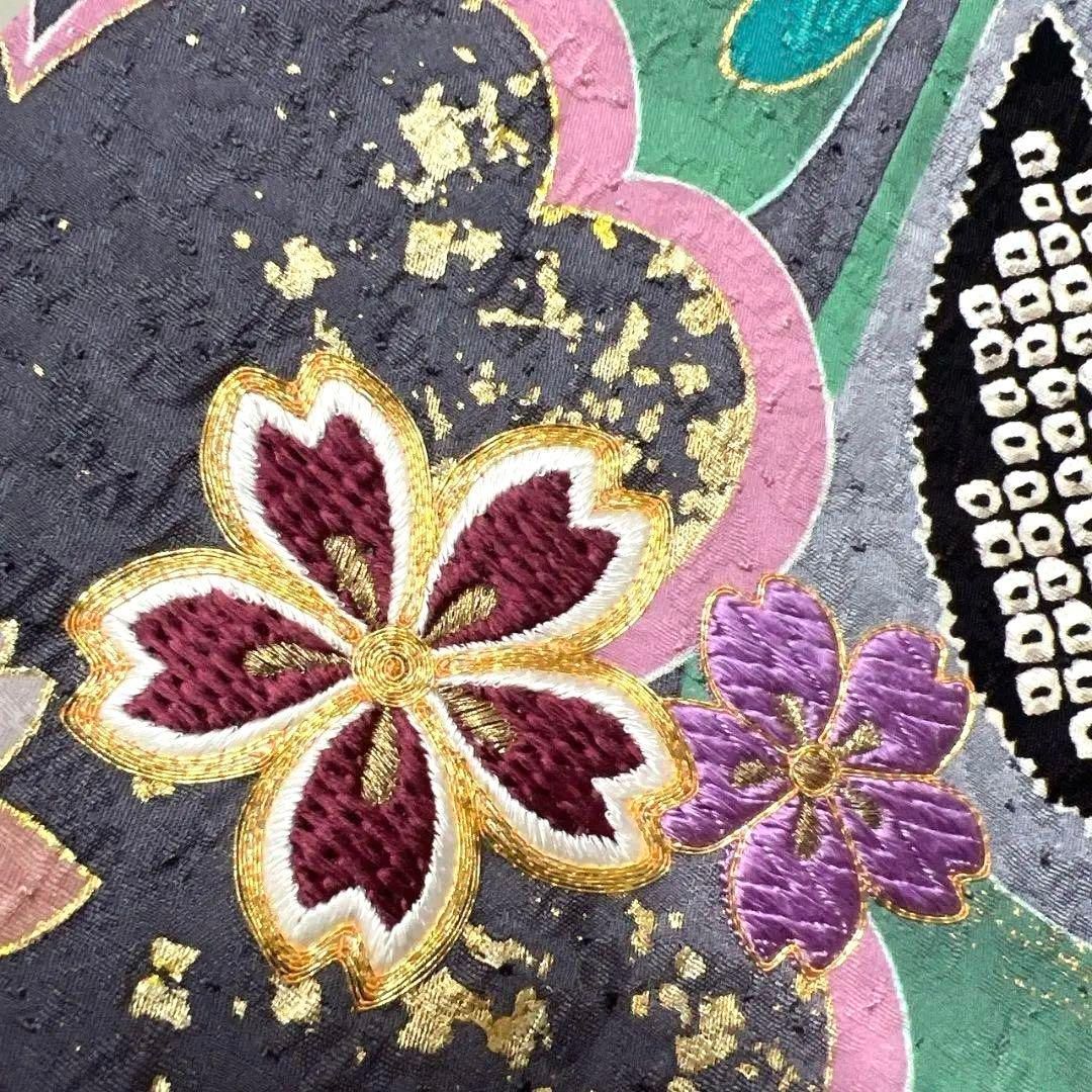 刺繍金駒刺繍桜花模様藤の花振袖成人式 晴れの日 着物 021a p 刺繍金駒刺繍桜花模様藤の花振袖成人式 晴れの日 着物 021a p