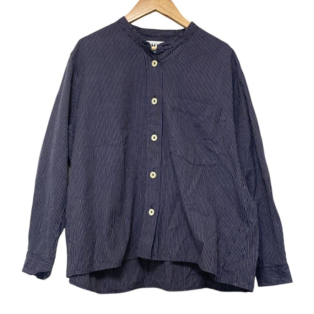 人気✨マーガレットハウエル MHL ストライプ バンドカラーシャツ　近年モデル MHL. マーガレットハウエル バンドカラーシャツ ストライプ