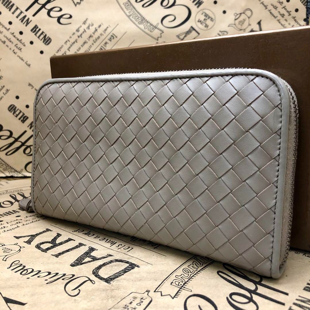 ボッテガヴェネタ　編み込みラウンドファスナー長財布 本物ボッテガヴェネタ本革レザー編込みラウンドファスナージップ長財布