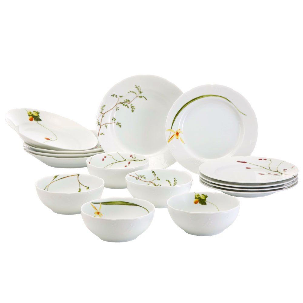 【人気商品】NARUMI(ナルミ) 食器セット 里花暦(さとはなごよみ) グリーン 花柄 5柄セット かわいい 5人用 15ピース入り 電子レンジ温め対応 日本製 ギフトボックス付き 40912-34275