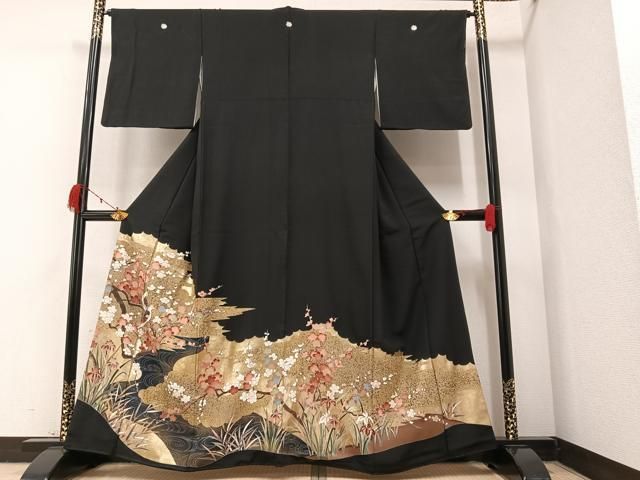 新品正絹黒留袖　作家物　群れ鶴花鳥文　金彩　⑤ 楽天市場】【正絹黒留袖 未仕立て 仮絵羽 鶴と霞柄】礼装 黒