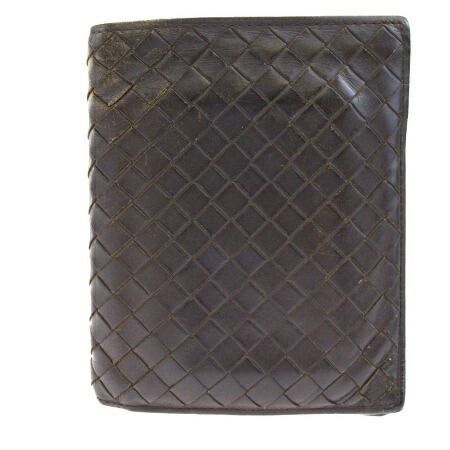 【中古】 ボッテガヴェネタ BOTTEGA VENETA イントレチャート 二つ折り 財布 ブラウン レザー 08BF440