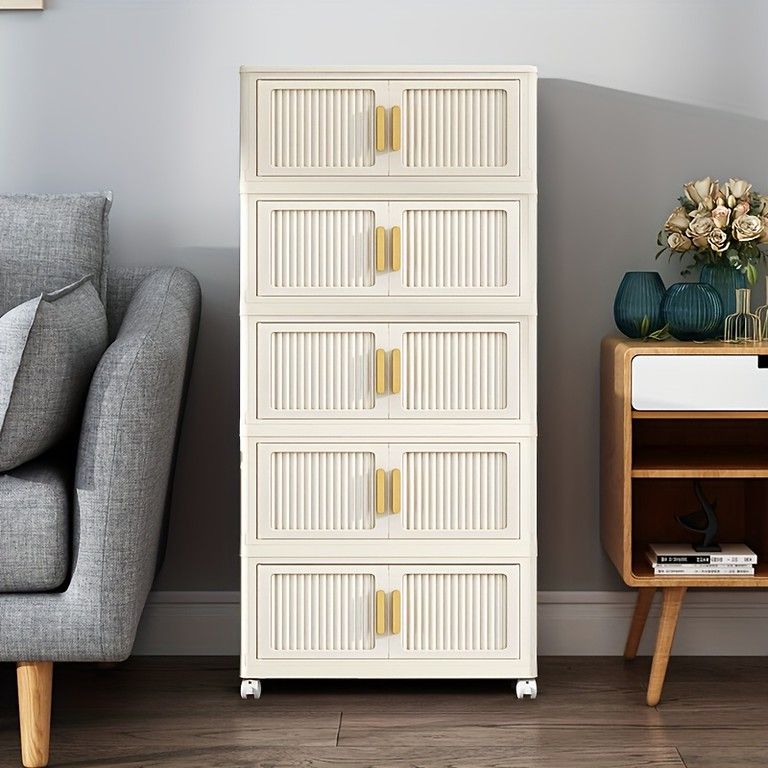 組立簡単 キャスター付 モダンデザインプラスチック収納キャビネット 2～5段選べる棚 ドア付 頑丈多用途オーガナイザー 衣類収納 寝室 オフィスに最適 2段 MARWIL-DEMENAGEMENTS_CH