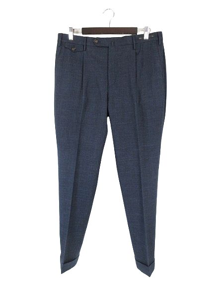 ピーティーゼロウーノ PT01 GENTLEMAN FIT スラックス パンツ ロング ロールアップ ウール混 無地 サイズ50 ネイビー QQQ