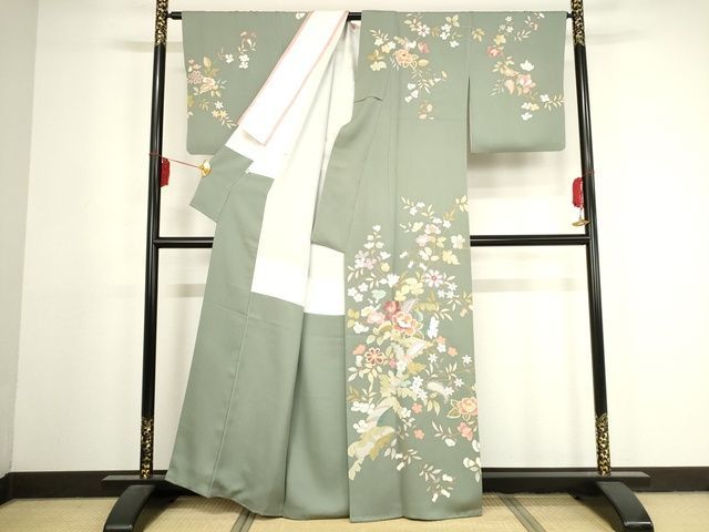 平和屋本店■極上　創業460年・千總　訪問着　枝花文　金彩　そごう百貨店扱い　青白橡色地　正絹　逸品　KAAA1711kk4 期間限定セール20％off○極上 創業460年・千總 訪問着 枝花文 金彩