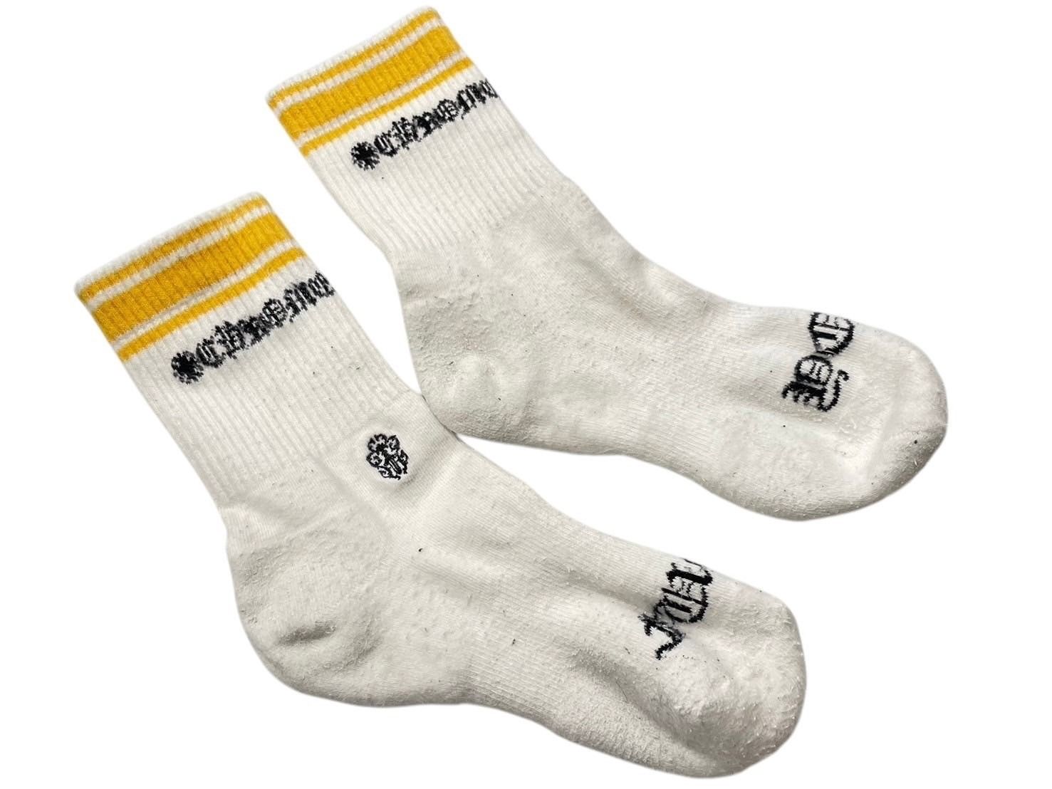 CHROME HEARTS クロムハーツ 靴下 ソックス ロゴ刺繍 イエロー FUCK YOU ホワイト コットン 4 c 071026