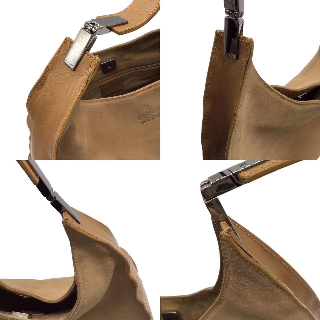 GUCCI スエード ワンショルダーバッグ 肩掛け ブラウン レザー グッチ