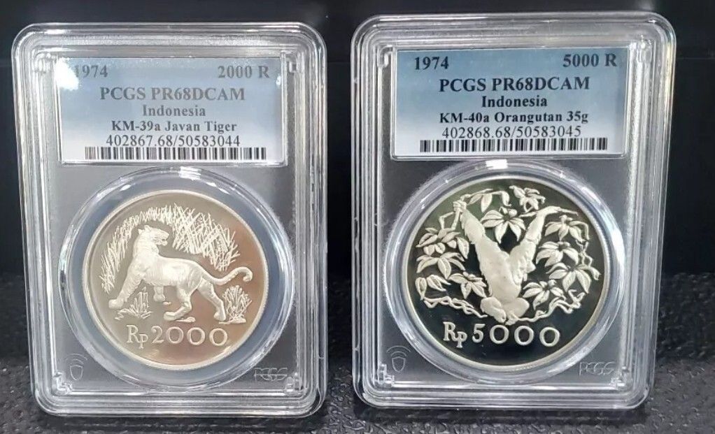 1974 Indonesia 2000 5000 Rupiah PGCS PR68 DCAM WWF Silver Proof