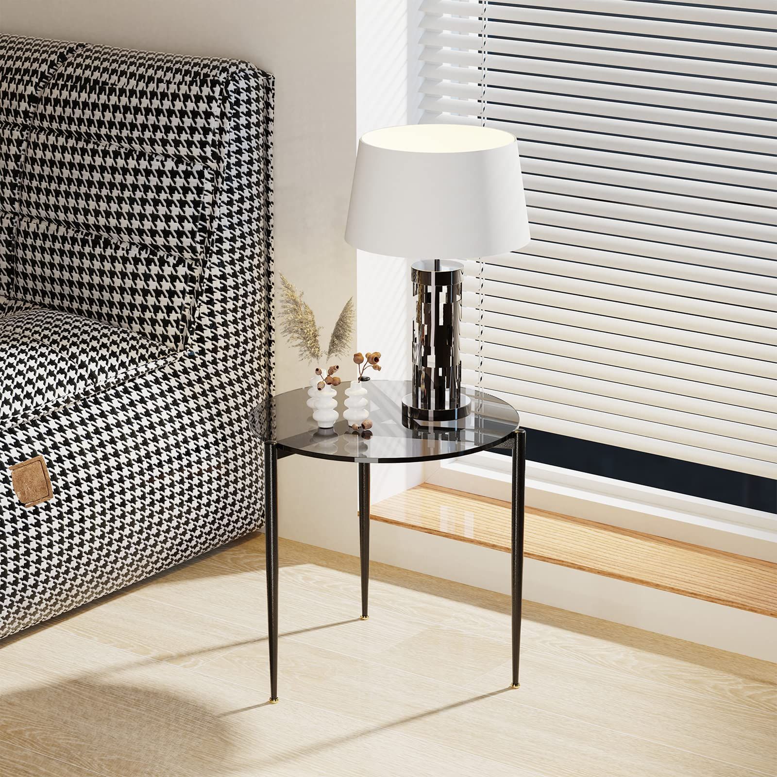 人気商品 ベッドサイドテーブル 幅50.3㎝ テーブル 小さめ センターテーブル ガラステーブル おしゃれ 丸 コーヒーテーブル グレー ガラス サイドテーブル