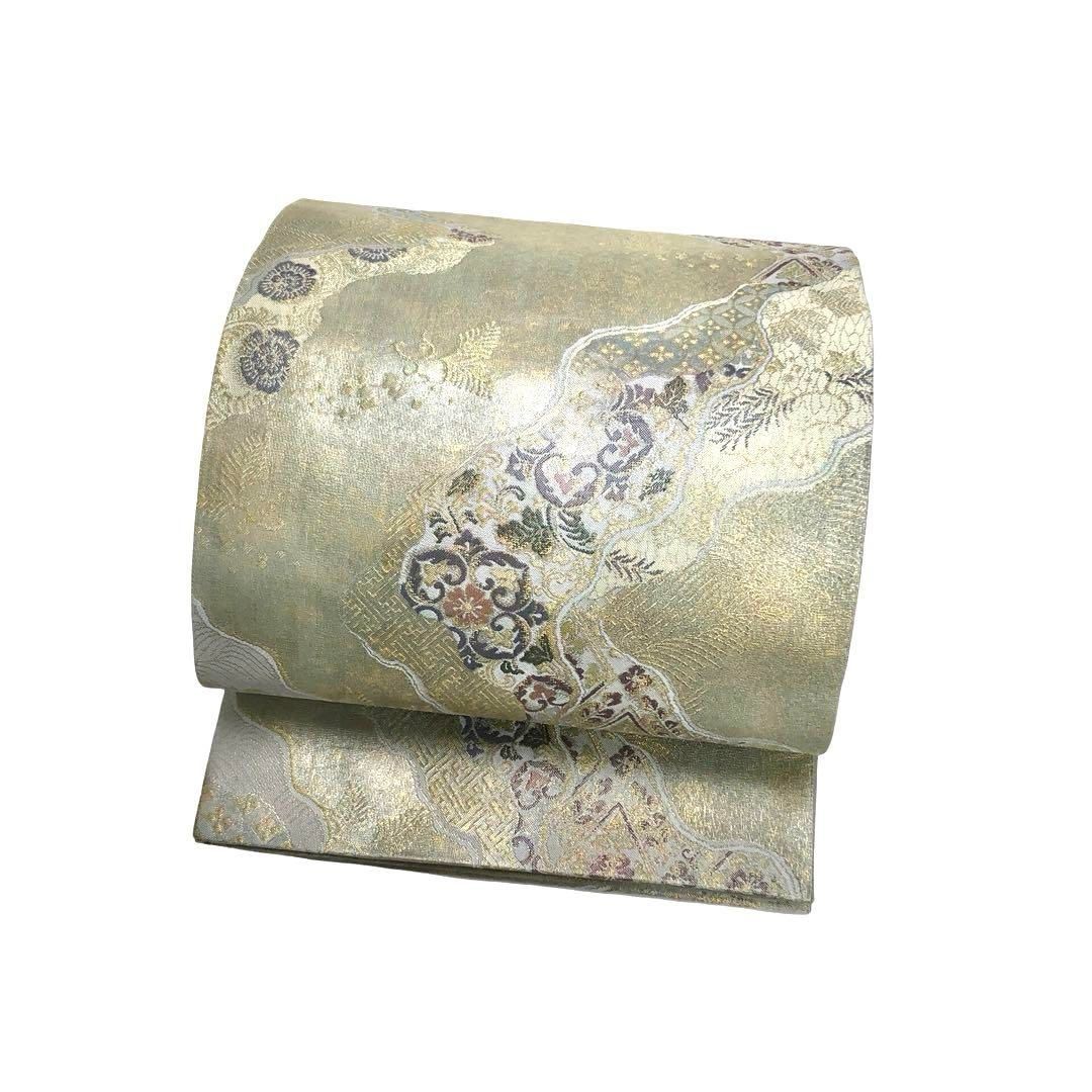 袋帯 菱紋 華柄 金銀糸 白 フォーマル NO-1289 着物・浴衣