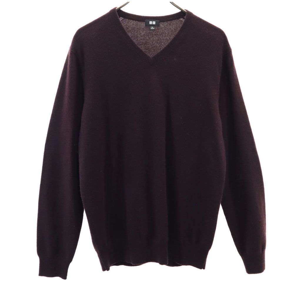 ユニクロ カシミヤ100％ 長袖 Vネック セーター XL 紫茶 UNIQLO ニット メンズ