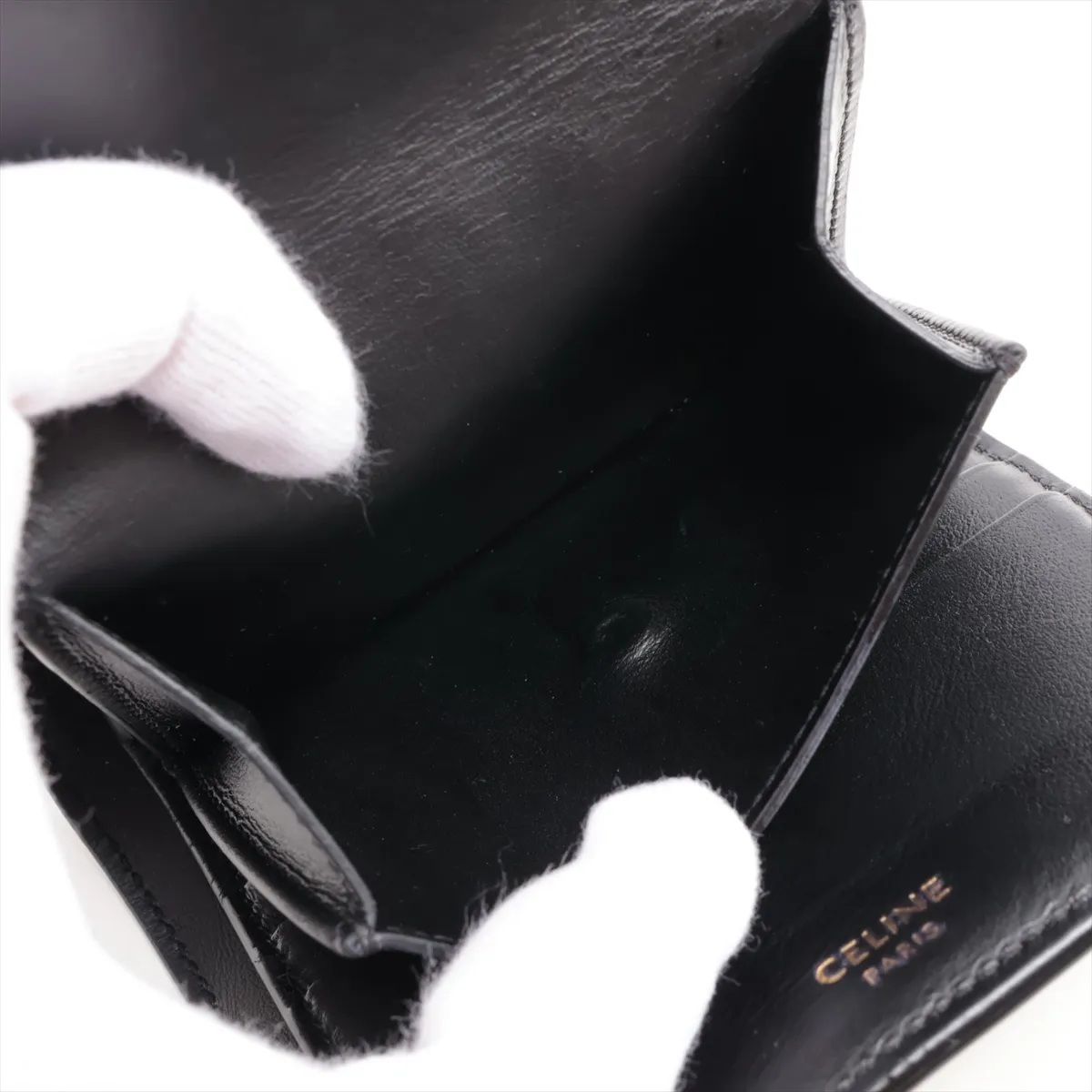 美品 セリーヌ スモール トリフォールド ウォレット 16 レザー 三  