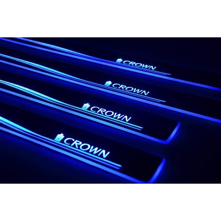 トヨタCROWN クラウン 新型 220系専用設計 LED スカッフプレート シーケンシャル 流れる 白/青 サイドプレート 電装 1年保証 -  メルカリ